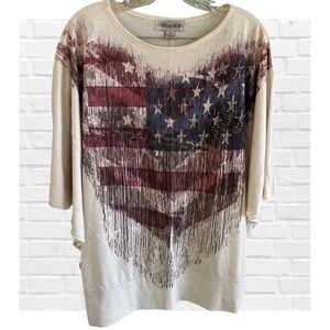 American Flag Butterfly Sleeve Heart Shape Flag Top by Closet Full Women’s XL